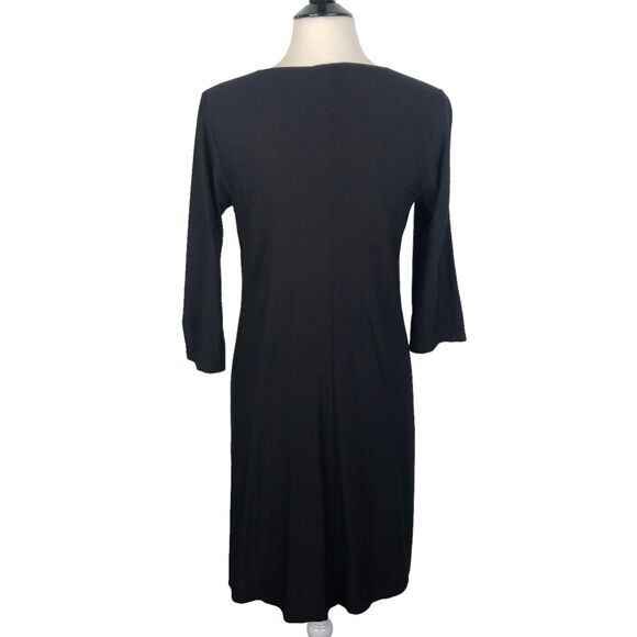 Eileen Fisher Black Twist Knot Front 3/4 Sleeves Dress Women's Size M - Picture 3 of 6